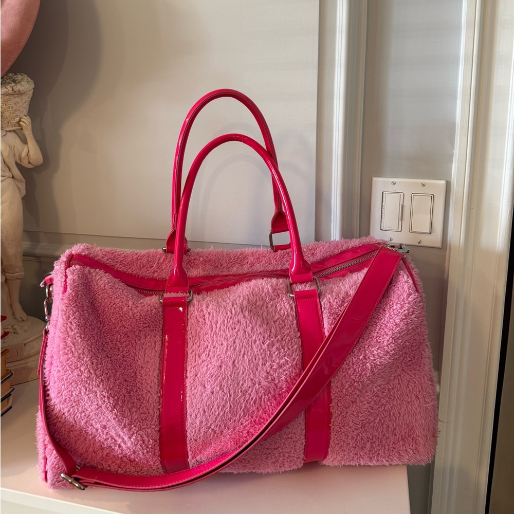 Pink Fuzzy Tote Bag with Fun Patches - Picture 4 of 8